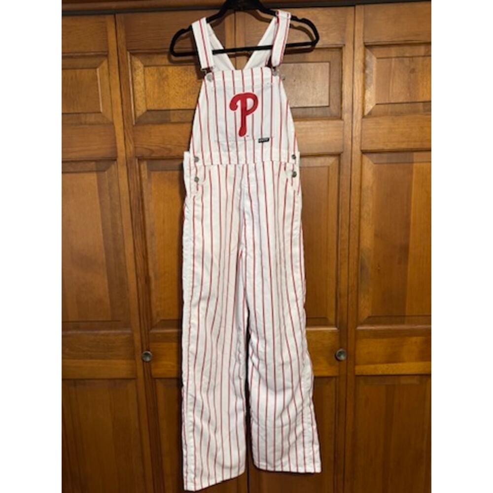 FOCO Philadelphia Phillies Men’s Pinstripe Bib Overalls White Red MLB Size S - Picture 2 of 13